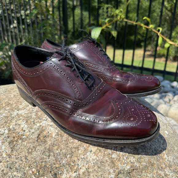 VINTAGE! Florsheim Men's Lexington Wingtip Brogue Dress Shoes Size 10.5 Burgundy - Picture 1 of 10